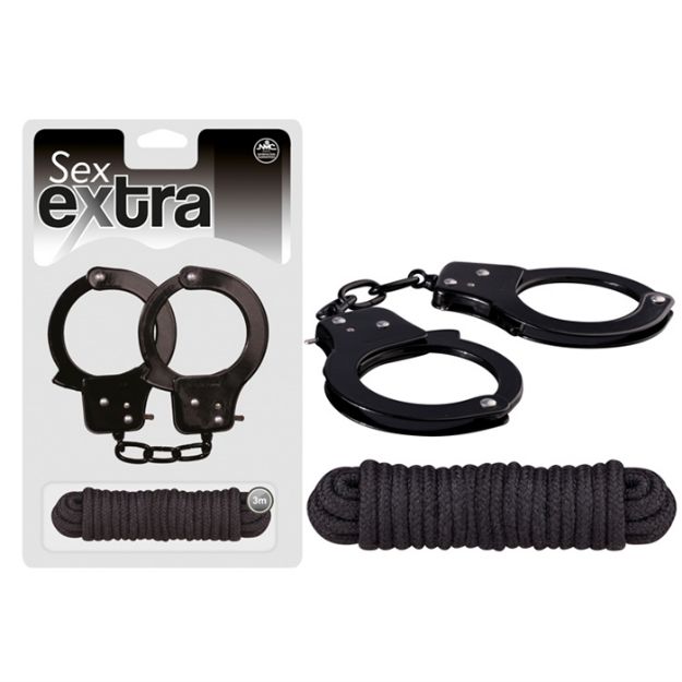 Picture of SEX EXTRA METAL CUFFS & LOVE ROPE KIT SET BLACK